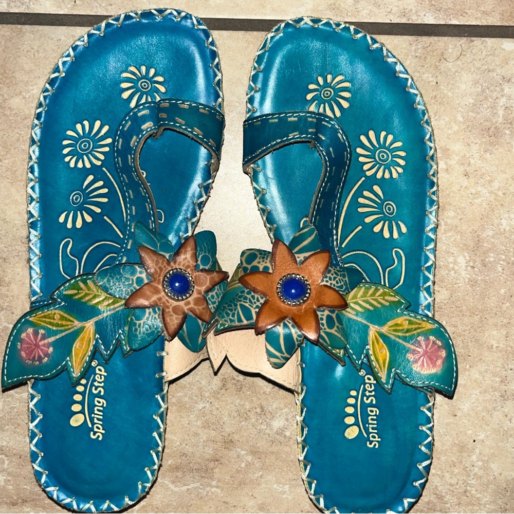 Spring Step Teal Floral Sandals